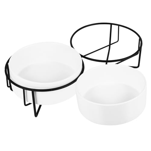 HANABASS 1 セット 2個 猫碗双碗 ペット給餌ボウル スタンド付きペットフィーダー セラミックペットフィーダー ペットフードボウル 猫フィーダー スタンド付きペットボウル セラ