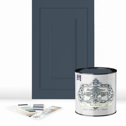 ALL-IN-ONE Paint by Heirloom Traditions, Bermuda (Blue Gray), Quart - Durable cabinet and furniture paint. Built in primer and top coat, no sanding needed. Includes our 30 featured color card.