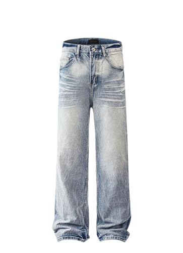 Men’s 2025 Summer Fashion, American Retro Washed Jeans, Loose All-Matching Straight Long Pants