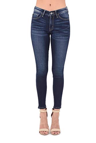Kan Can Mirabell Women's Junior Mid Rise Skinny Jeans (Dark Blue, 15/31)