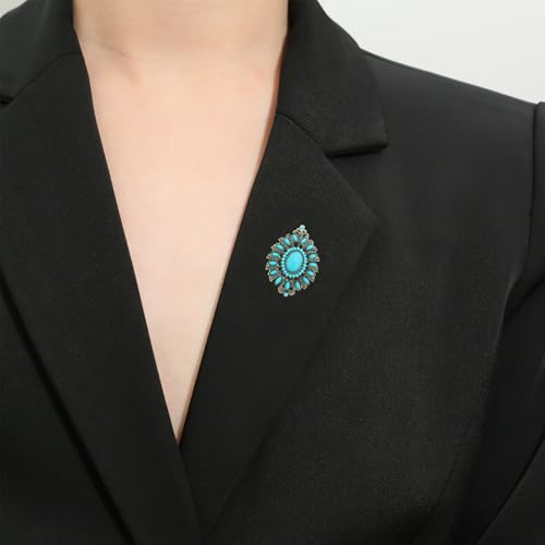 Image of Turquoise West Cowboy Oval Tear Drop Brooch Pin for Women Retro Brooches Pins Classic Fashion Jewelry Accessories Gift
