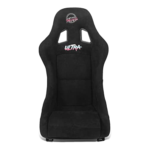NRG Innovations NRG-FRP-303BK-ULTRA Universal Fixed Back Bucket Racing Seat with Side Mount Adapters for 6-Point Harnesses Size M Black Seat Cover 22 W X 34 H X 21 D