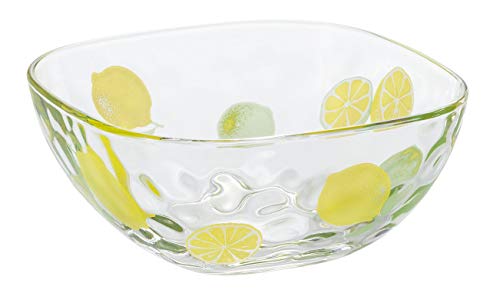 Aderia 6127 Glass Bowl, Square Bowl, Fruit Drop, Lemon, Yellow, 1 Box, Made in Japan
