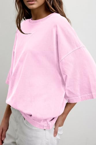 Image of UNCLECAT Womens Oversized Half Sleeve T Shirts Summer Tops Trendy Crew Neck Loose Fit Workout Tee Clothes Pink