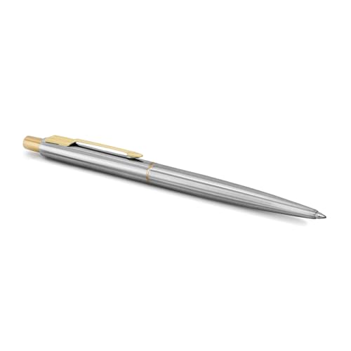 Parker Classic Stainless Steel Gold Trim Ball Pen | Blue Ink | Ballpoint Pen for Smooth Writing | Elegant Design and Great for Gifting or Celebrations