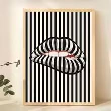 LIRHIQYGF Einfaches und abstraktes gestreiftes, lippenförmiges Leinwandposter, Wandbild, moderne Wohn- und Schlafzimmer-Inneneinrichtung (80 x 120 cm/rahmenlos)