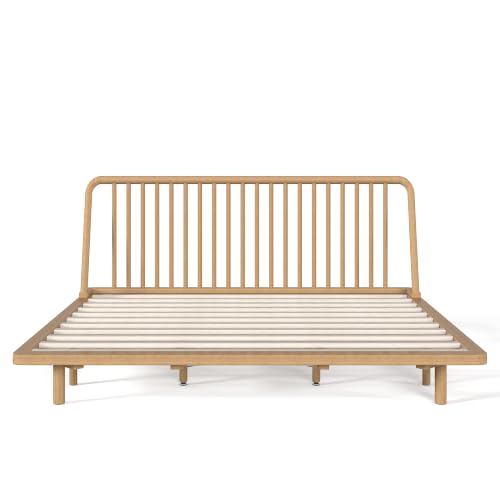 Image of Bellemave King Size Bamboo Bed Frame with Slatted Slanted Headboard,Natural