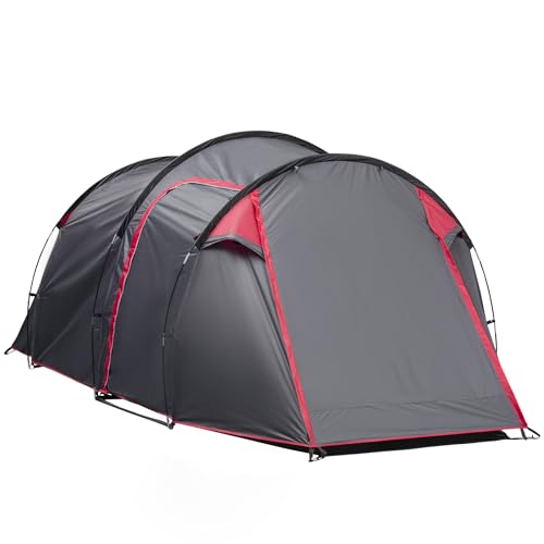 Outsunny Tenda da Campeggio 2-4 Posti con Ampio Vestibolo, Telo Impermeabile Porte con Cerniera,...
