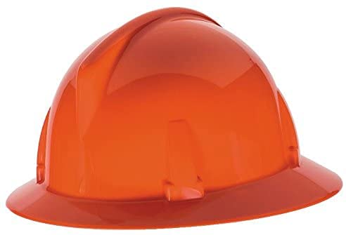 MSA 475390 Topgard Full Brim Safety Hard Hat with Fas-Trac III Ratchet Suspension | Non-Slotted Polycarbonate Shell, for General Purpose and Elevated Temperatures - Standard Size in Orange