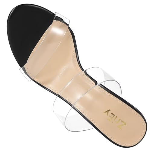ZriEy Women's Chunky Block Open Toe Mid High Heeled Sandals Two Strap Slip on Heels Slide Sandals for Party Wedding Dress Dating Daily Pumps Shoes4