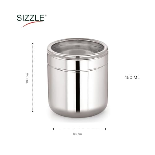 Image of Sizzle Flash Stainless Steel Canisters /Dabba /Storage Containers for kitchen with See Through Lid 450 ML - 1pcs