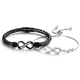 Amsgedhie Pulseras Personalizadas para Parejas con Nombres, Pulseras Hombre y Mujer con Grabado Ajustable, Regalos Aniversarios, San Valentín, Navidad, Novios y Novias (Negro+Plata)