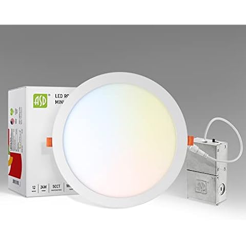 ASD 11/12 Inch LED Recessed Lighting - 2700K/3000K/3500K/4000K/5000K, 24W 90W Eqv - Ultra Thin Dimmable Ceiling Lights with J Box, Canless Wafer Downlight - Round Slim Panel Light - UL Energy Star Cover
