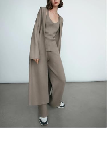 Women's V-Neck Solid Color Long Hooded Knit Casual Loose Top Cardigan Sweater3