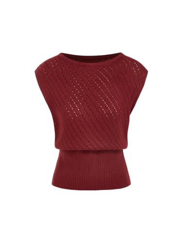 Image of CIDER Summer Short Sleeve Crop Sweater Vest Women Boat Neck Cut Out Tops | Cinched Waist, Light Weight, Ribbed Knit Tops, Hollow Out Crochet Vest, Going Out Trendy Tee