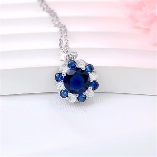Sapphire Necklace Sterling Silver Sparkling CZ Blue Round Halo Pendant Necklace Fashion Exquisite Round Cut Halo Pendant Luxurious September Birthstone Jewelry Gifts for Birthday Wedding Christmas2
