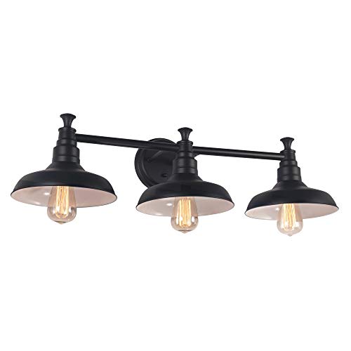 Image of Design House 588533 Kimball Industrial Farmhouse 3-Light Indoor Bathroom Vanity Light Dimmable with Metal Shades for Over The Mirror, Matte Black