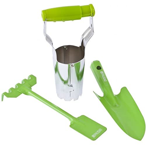 PALISADGarden Tool Set – 3 pcs All-Metal Fresh Line, Planting Scoop, 5-Tooth Rake & Stainless Steel Cone