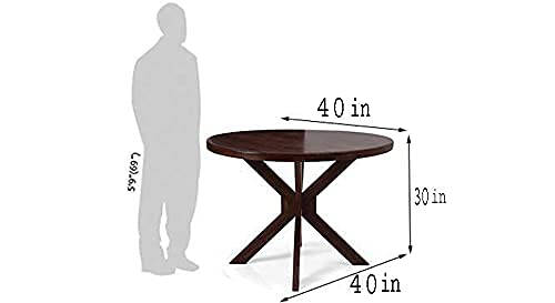 Image of Solid Sheesham Round Wooden Dining & Banquet Table Circular Pedestal Cross Base StylishWalnut Finish Compact Apartment Kitchen Cafe Restaurant Farmhouse Home Studio Office Living Room