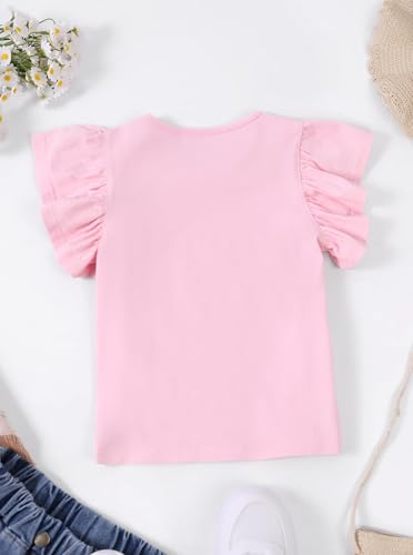 Image of Girls' Summer Shirts Cute Tops Ruffle Sleeve Crew Neck Casual Tees