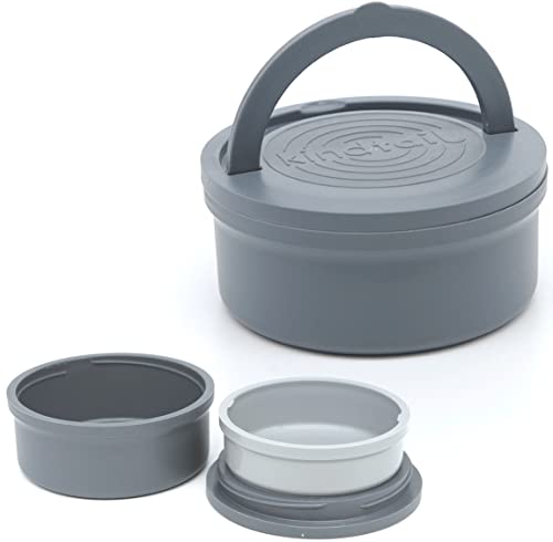 Kindtail Portabowls - Portable Pet Bowls X 2, Travel Dog Bowls, Microwave And Dishwasher-Safe Dog Bowl With Lid And Handle, Inner Bowl With 10Oz Capacity And Outer Bowl With 20Oz Capacity, Grey #TOP25