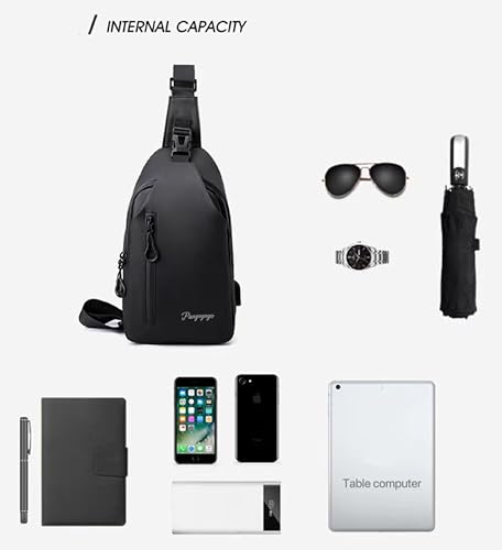 Pangogogo Umhängetasche Herren Klein, Leichte & Wasserdichte Sling Bag für Männer, Brustbeutel/Crossbody Bag für Travel, Festival, Alltag, Wandern & Radfahren (Schwarz)
