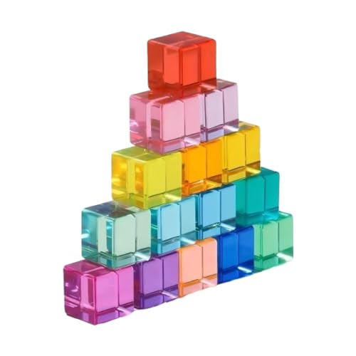 ＡＷＨＡＯ Regenbogen-Bausteine-Set, Regenbogen-Acryl-EDELSTEIN-Würfel, Blöcke, Stapelspielzeug, Pädagogisches Spielzeug für Kinder, 15 Stück