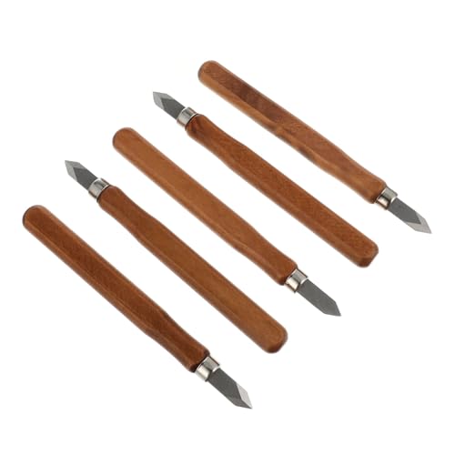 ノーブランド品 5個 木製ハンドル付き彫刻刀 点 両刃ピークブレード採用 精密木工用マーキングナイフ 初心者から職人向け 手彫り 木彫り作業に