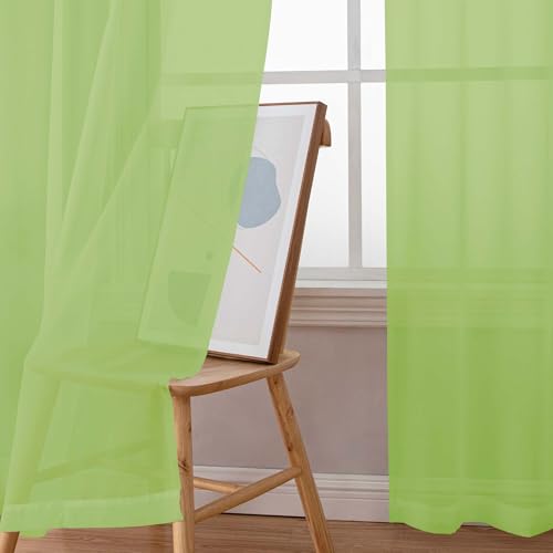 Image of Chyhomenyc Sheer Curtains 63 Inch Length 2 Panels Set, Light Filtering Rod Pocket Window Curtain Treatment Drapes for Bedroom Living Room, Each 42Wx63L, Set of 2, Lime
