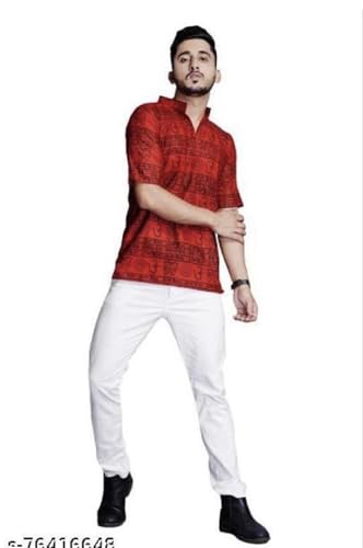 Image of THE MAKKI Trends - Om Printed Kurta for Men & Boys | Cotton Half Sleeve Mahadev Mahakal Kurta T-Shirt for Events, Festivals, and Religious Ceremonies (Regular)