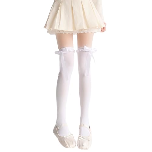 Image of Thigh High Stockings with Bow, Santa Accessory Y2K Fishnet Socks with Lace Brim Lingerie Tights for Women