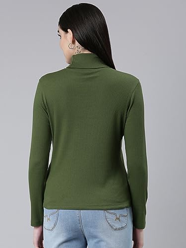 Image of TWIN BIRDS Women Cotton Turtle Neck Ribbed Tee | Full Sleeve Winter Top