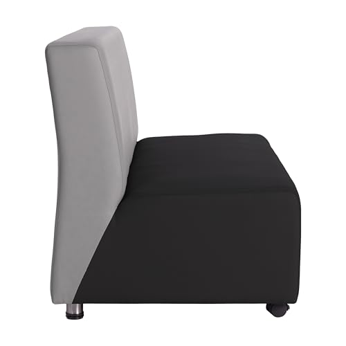 Image of FDP Pro Series Upholstered Armless Mobile Sofa with Locking Casters for Portability Commercial Seating for Hotel Lobby, Office, Restaurant, Waiting Room, Home - Black /Gray