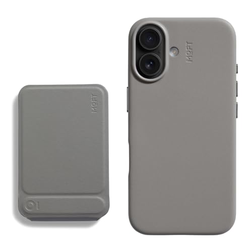 MOFT Phone Tripod Stand, MagSafe Wallet Tripod Stand, NFC-Supported Phone Wallet Taupe & Snap Case MOVAS™ Vegan Leather for iPhone 16 Taupe