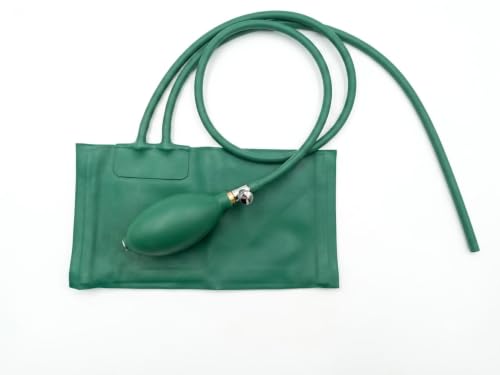 Image of BP Armlet With Bulb Metal valve - Manual Blood Pressure Monitor Cuff with Hand Pump Bulb & Valve - Universal 2-Tube System for All Brands - Durable Medical Grade Material (GREEN)
