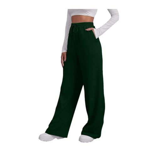 Pantalón Ancho Mujer Jogger de Mezcla de Algodón, Pantalones de Chándal Largos con Cintura Alta y Cordón, Prenda Cómoda y Suelta para Descansar, Viajar o Hacer Deporte