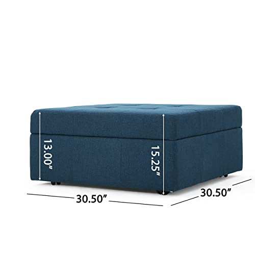 Christopher Knight Home Chatsworth Fabric Storage Ottoman, Navy Blue 30.5' L x 30.5' W x 15.25' H