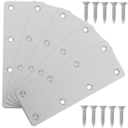 OSOLADY 5pcs Stainless Steel Angle Fastener Bracket for Wood Mending Plate Flat Metal Brackets with Screws for Furniture