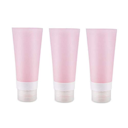 3PCS 2OZ Soft Pink Silicone Travel Bottles Refillable Squeeze Tube Cosmetic Containers Leak-proof Toiletries Sample Vials for Toothpaste Facial Gel 60ml