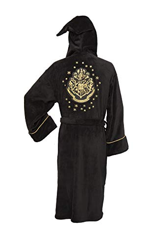 Image of Harry Potter Ladies Gold Foil Hogwarts Crest Luxury Hooded Bathrobe