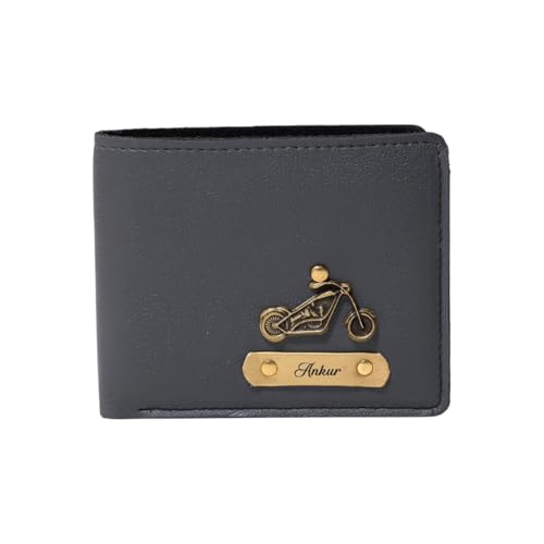 Image of TCG Personalized Name & Charm Imported Leather Mens Wallet | Gifts for Men Husband Boyfriend Employees Clients Colleagues Friend (Grey)