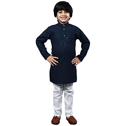 AHHAAAA Kid's Full Sequin Embroidery Mirror Work Kurta with Pajama for Boys (Charcoal, 4-5 Yrs) 502MF Cover