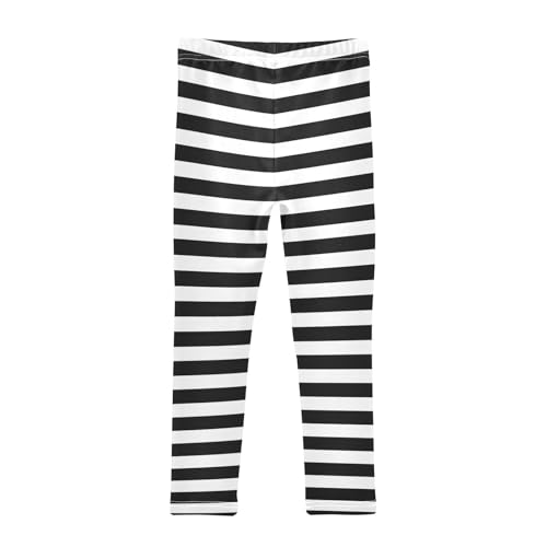 DOMIKING Black White Stripes Girl's Leggings Pants Kids' Yoga Pants Stretchy Tights Winter Kids Sweatpants 4 Years2