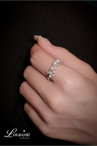 Adjustable Ring for Women, Pearl and Cubic Zirconia Stackable Ring, Elegant Statement Jewelry Gift for Wedding Anniversary Birthday Valentine's Day3