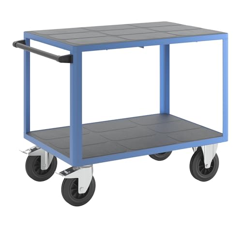 eurokraft | Montagewagen | Tragfähigkeit 500 kg | 2 Ladeflächen aus Kunststoff | Ladefläche 1050 x 700 mm | Gestell lichtblau