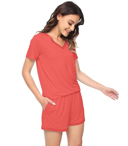 Image of WiWi Viscose from Bamboo Pajamas Set for Women Super Soft Short Sleeve Cooling Summer Plus Size Pjs Sets Sleepwear S-4X