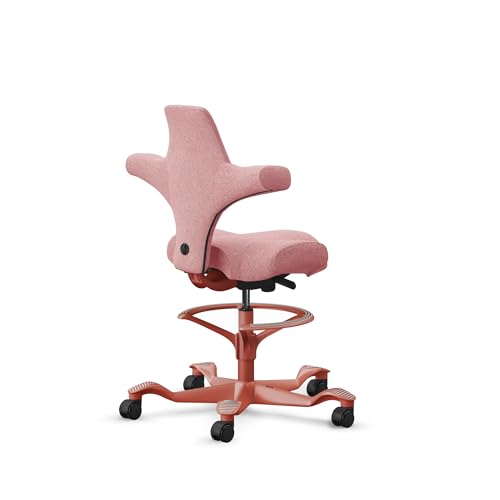 Image of HAG Capisco Sit to Stand Chair-Blush Rose Frame-Upholstered Pink Blush-with Foot Ring