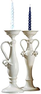 Dafne Italian Design Coppia di candelabri con Manici Bianco Antico in Ceramica Artistica di Castelli, Dimensioni: h cm 42