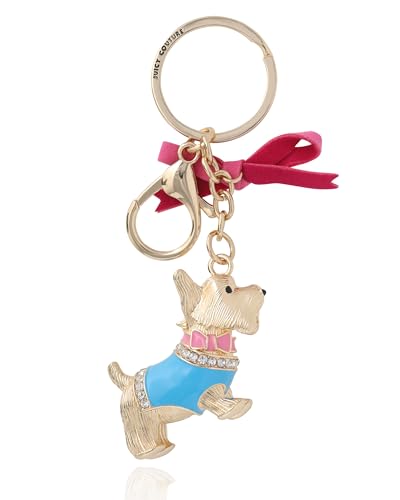 Juicy Couture Scottie Dog Keychain for Women, Gold-Tone and Enamel Dog Charm Keychain with Crystals and Bow