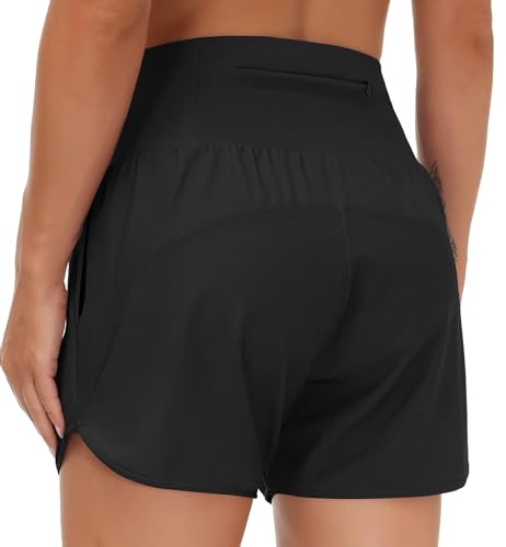 THE GYM PEOPLE Women’s High Waist Running Shorts with Liner Athletic Hiking Workout Shorts Zip Pockets3